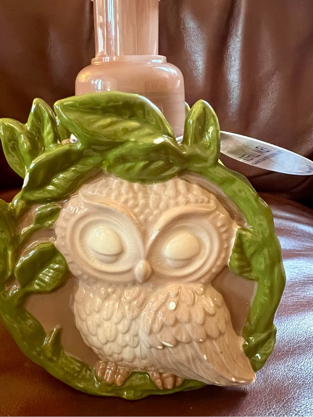 *Rare* Ceramic Owl Candle Holder in Cream and Green - Unbranded